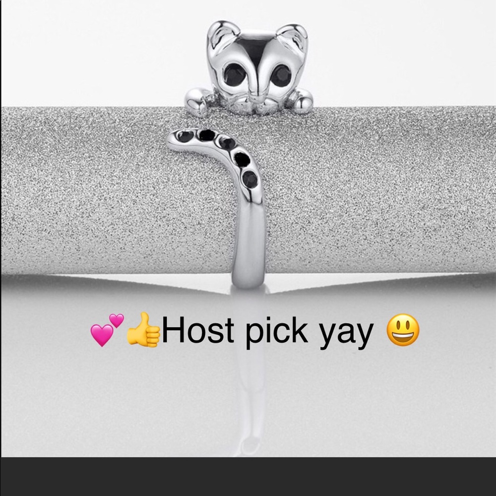 Silver / gold cat inspired ring onyx birthstone